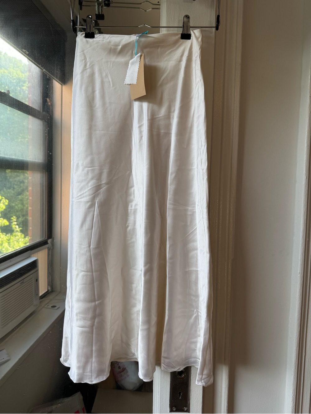 Women's White Silk Midi Skirt - Elegant Bias-Cut Skirt